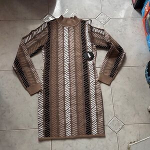 Elegant Brown and Black Turtleneck Sweater